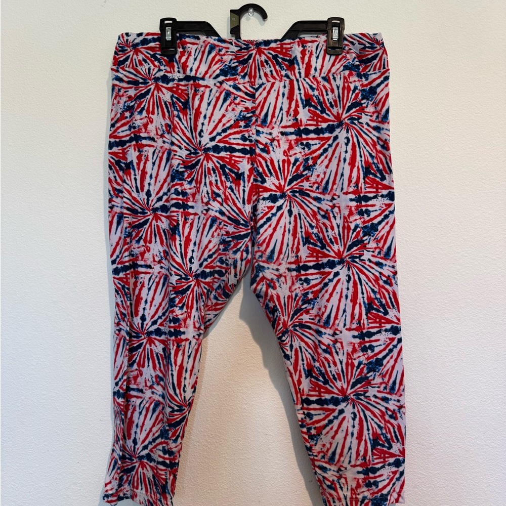 Woman’s CELEBRATE! Patriotic - Red and Blue Patterned Leggings - XXL (20)